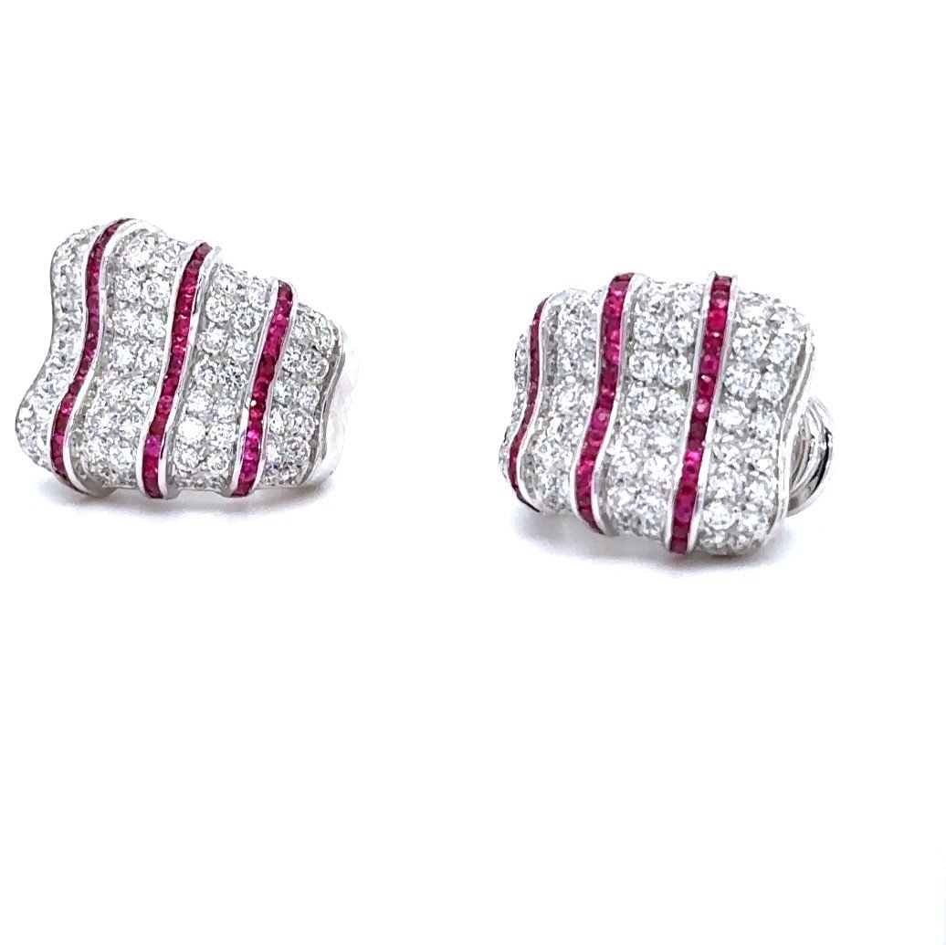 "Boucles d'Oreilles en Or Blanc Éblouissantes avec Diamant & Rubis"