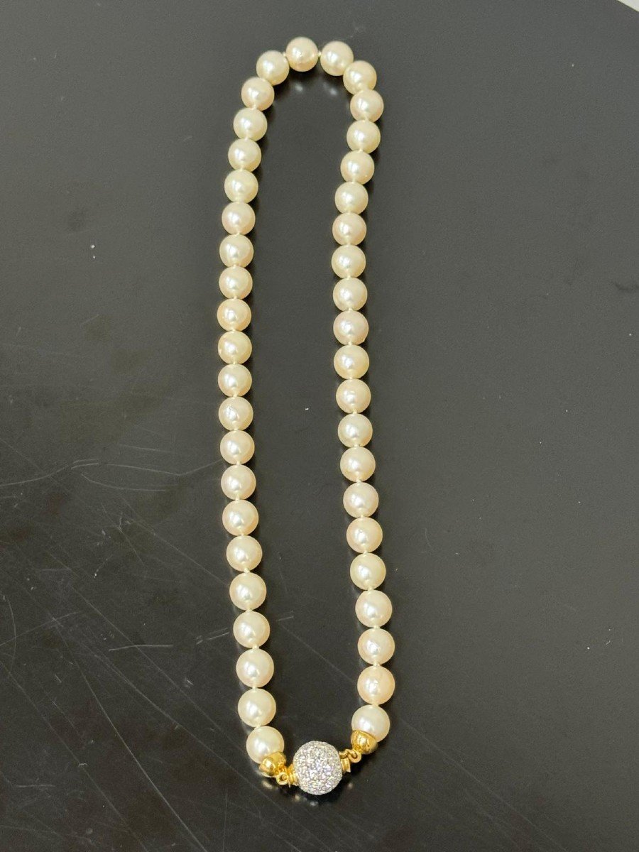 Natural Pearl Necklace 18ct. Bicolor Gold & Diamond Diamonds-photo-1