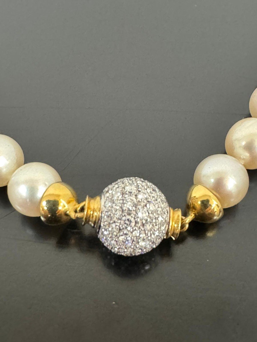 Natural Pearl Necklace 18ct. Bicolor Gold & Diamond Diamonds-photo-2