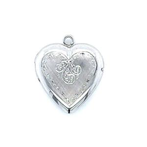 "antique Heart Pendant In 18kt White Gold With Two Photo Compartments."