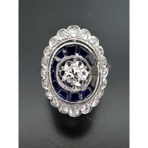 "vintage 18k White Gold Diamond And Sapphire Ring"