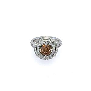 18k White Gold Ring With Cognac Diamond And White Diamonds