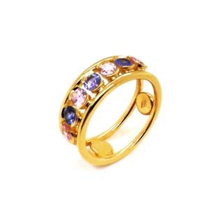 Bague En Or Jaune 18kt Avec 7 Pierres Précieuses 