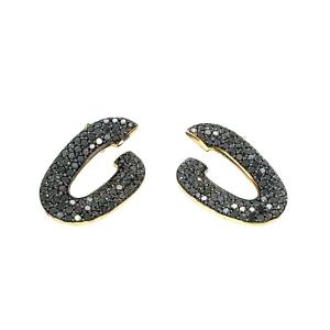 Boucle d'Oreilles Or Jaune 18k & Diamants Noirs