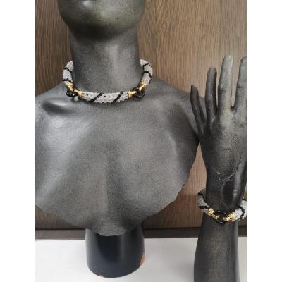 "Ensemble de Bijoux en Or Jaune avec Cristal de Roche Doré & Onyx Noir"