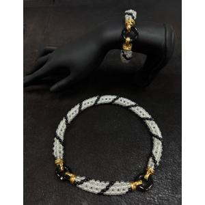 Parure en Or Jaune, Cristal de Roche Doré & Onyx Noir