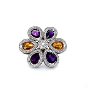 Bague Diamant  & Semi-precieuse  Amethyst & Topaz