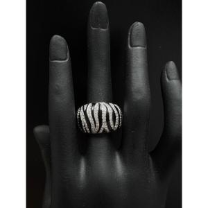 "Bague Zebra Animalier Roberto Coin : Or Blanc 18 ct et Émail Noir avec Diamants"