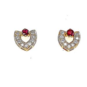 Yellow Gold Diamonds & Ruby Earrings