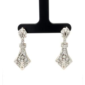 Boucles D’oreilles Art Deco  Or Blanc & Diamants