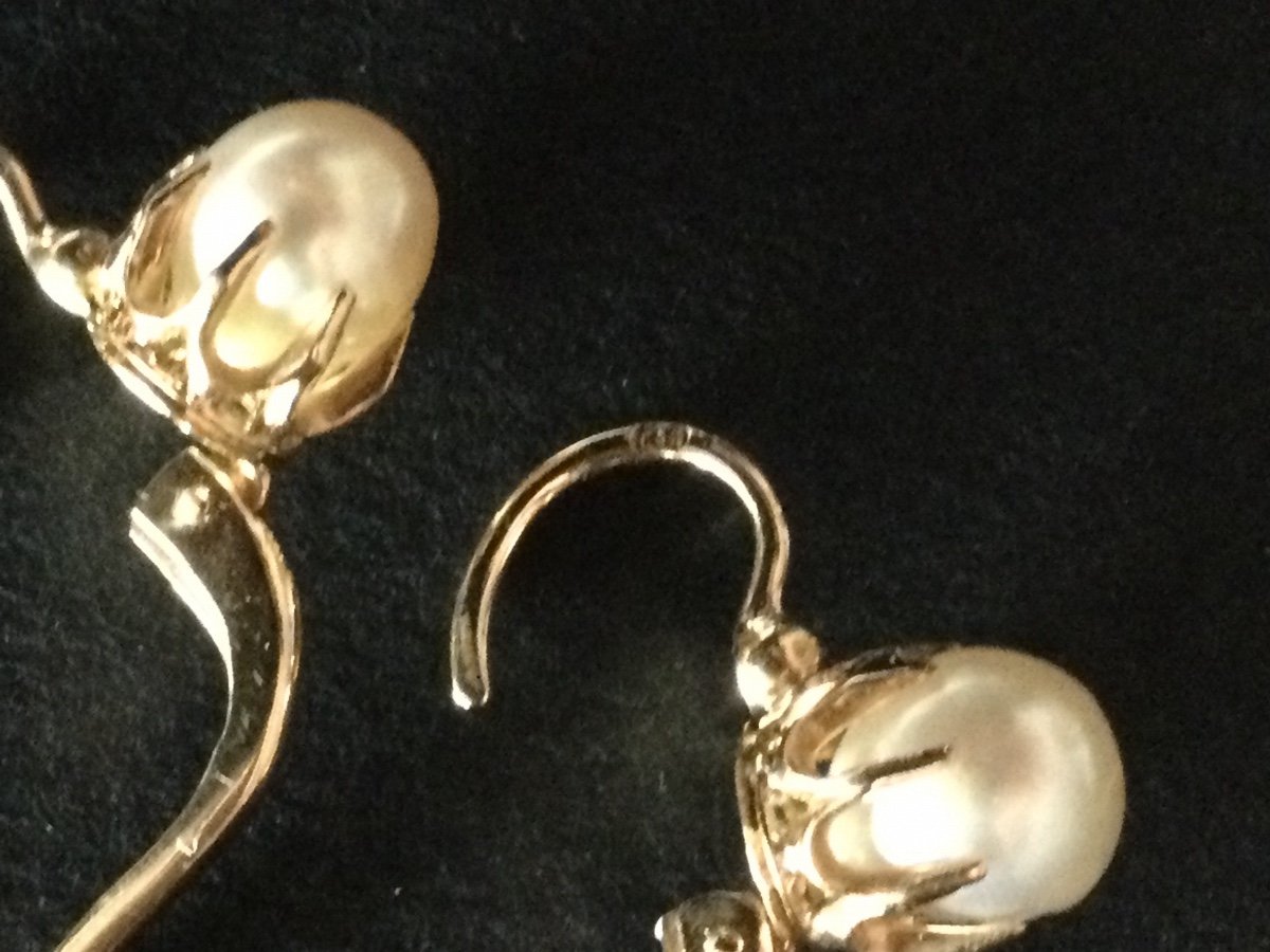 Rose Gold Pearl Dormeuses Earrings-photo-4