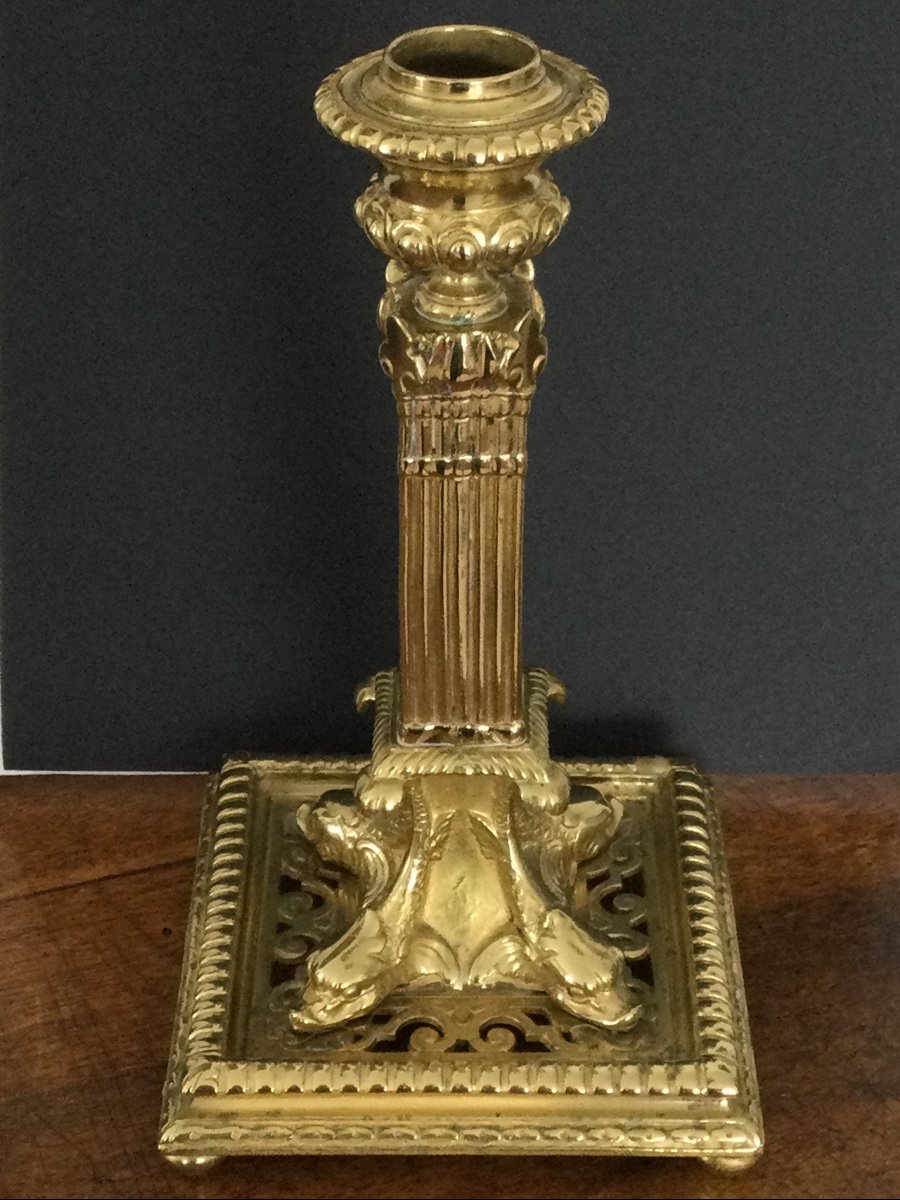 Xlx Gilt Bronze Candleholder By Henri Picard-photo-2