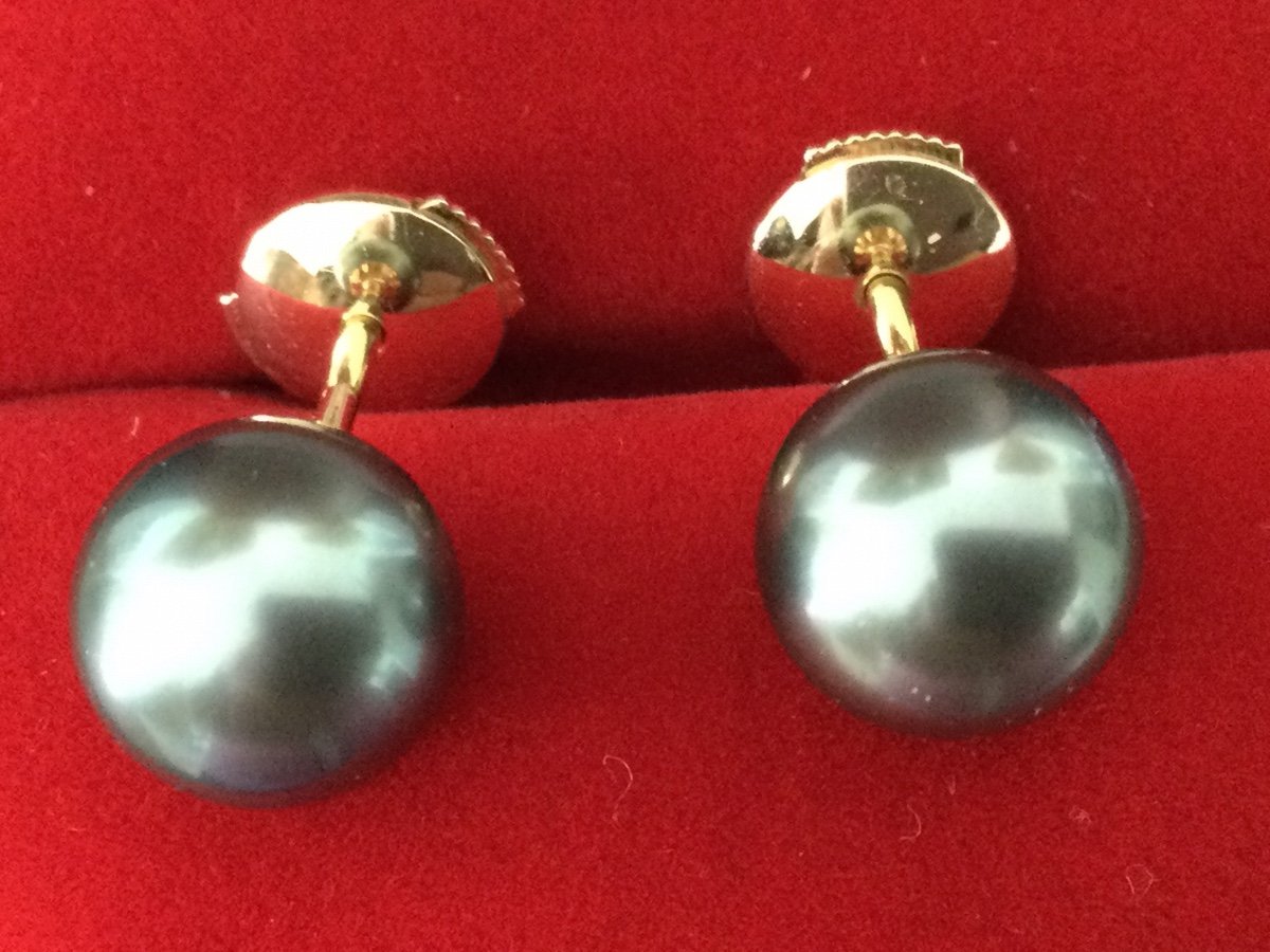 Yellow Gold And Tahitian Pearl Earrings -photo-3