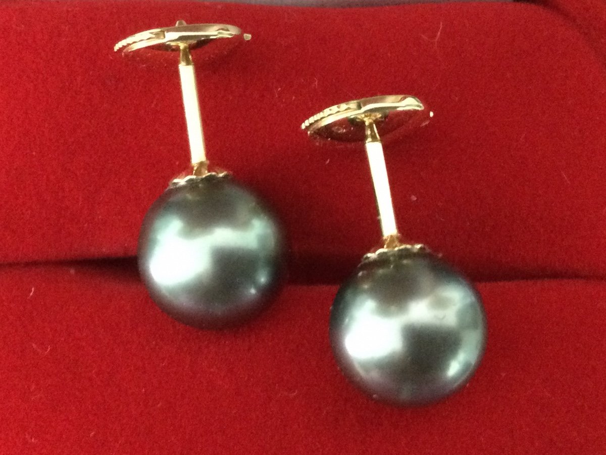 Yellow Gold And Tahitian Pearl Earrings -photo-4