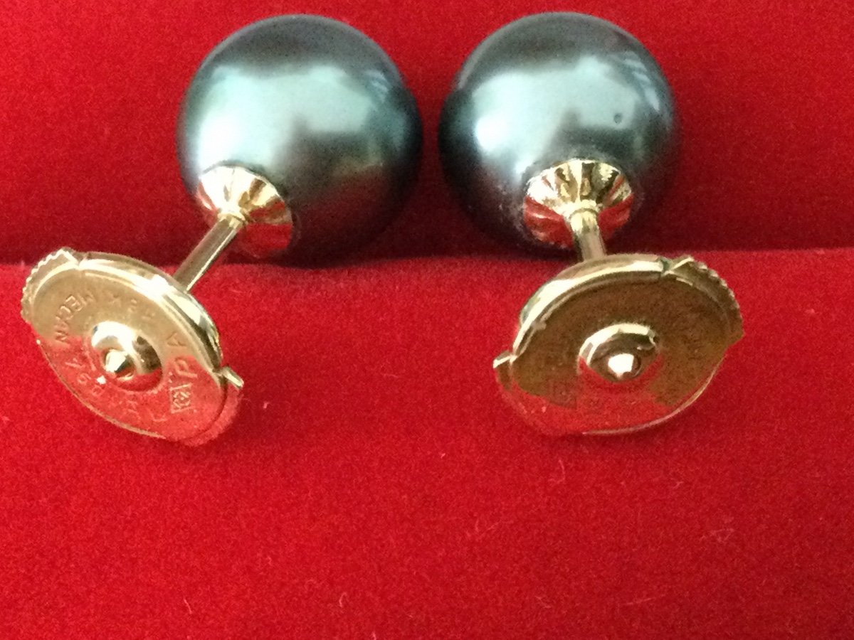 Yellow Gold And Tahitian Pearl Earrings -photo-1