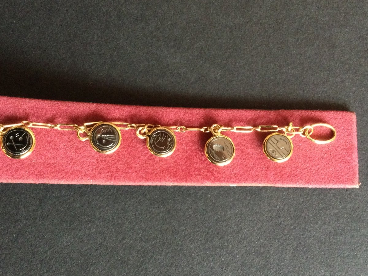 Yellow Gold Chain Bracelet With Charms-photo-2