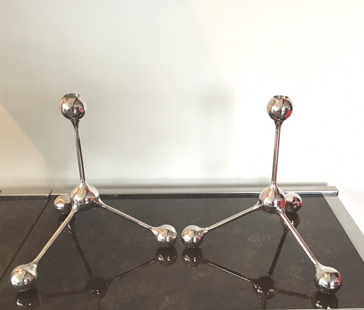 Pair Of Christofle Candlesticks By Richard Hutten