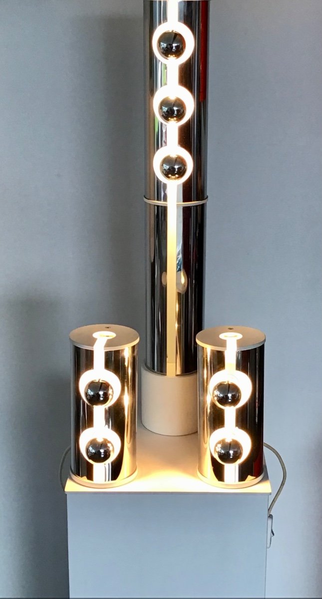 Set Of 3 Stackable Chrome Lamps Italy 1970