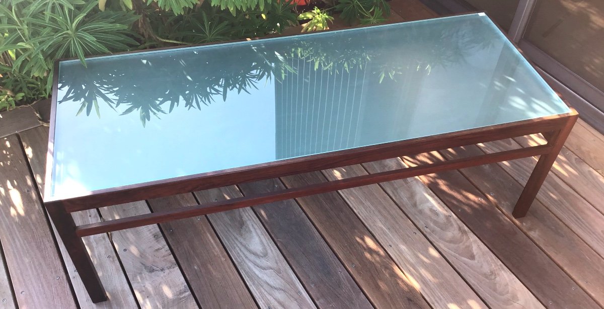 Large Coffee Table In Rio Rosewood And Glass Slab 1960-photo-3