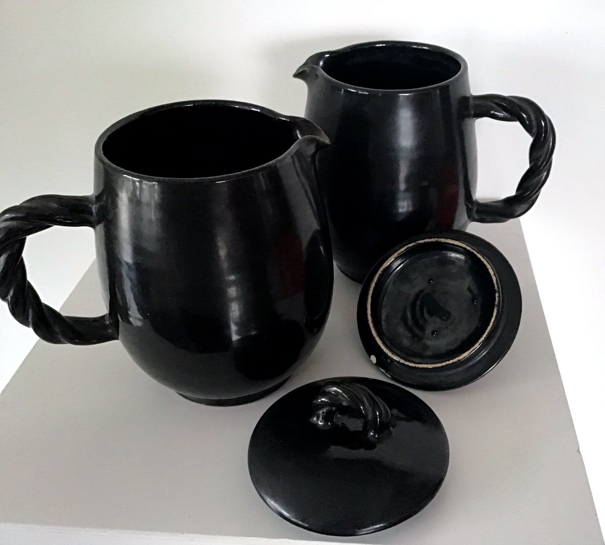 Pair Of Accolay Covered Pitchers 1950-photo-2