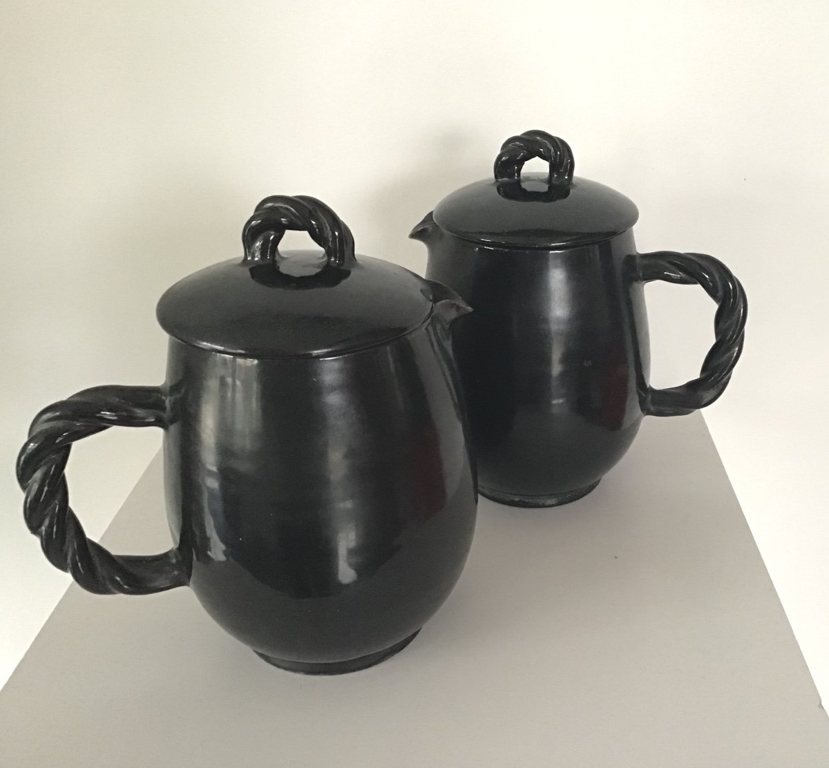 Pair Of Accolay Covered Pitchers 1950-photo-3