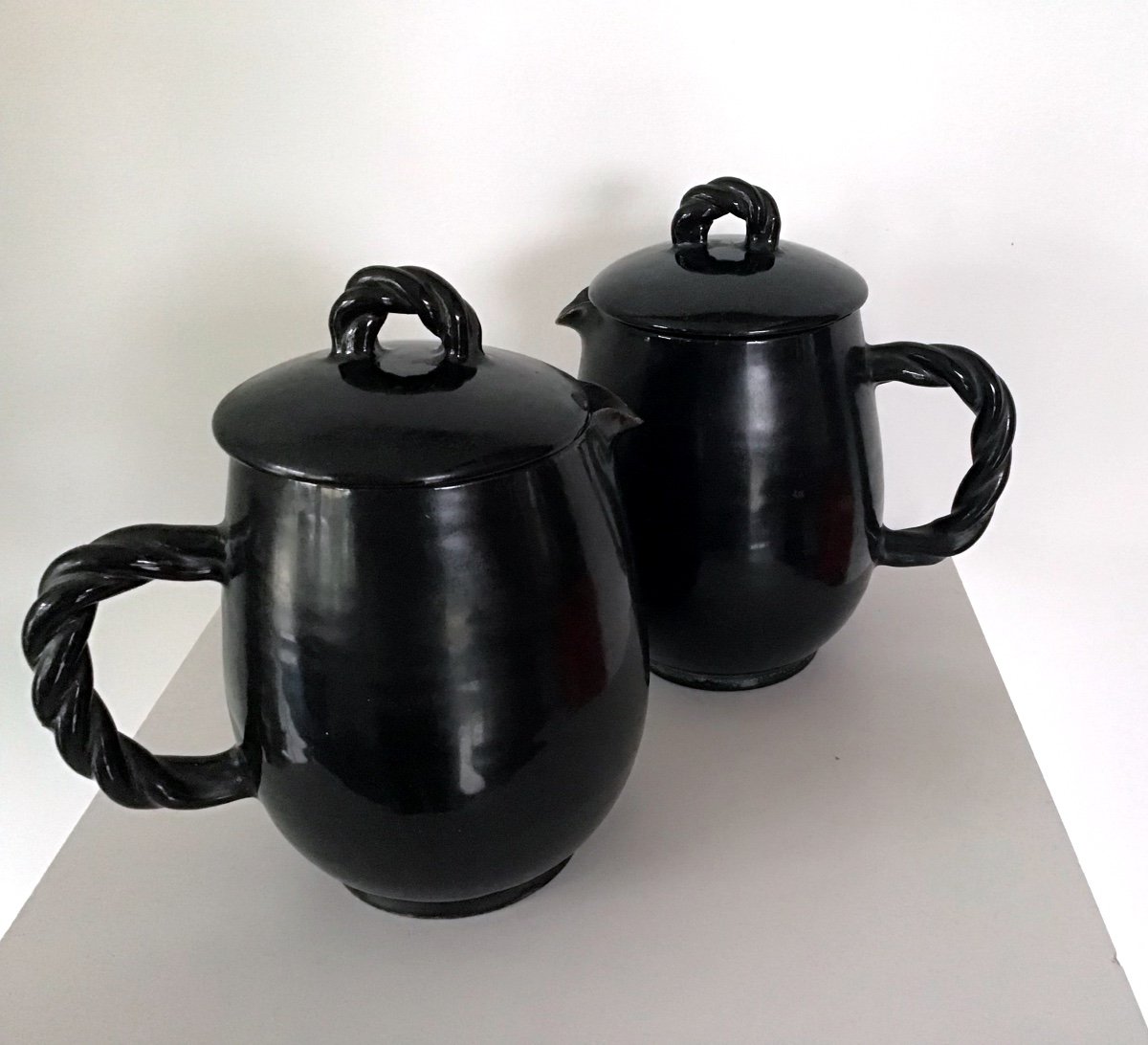 Pair Of Accolay Covered Pitchers 1950