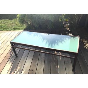 Large Coffee Table In Rio Rosewood And Glass Slab 1960