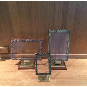 Set Of 3 Hammered And Patinated Copper Frames 1940