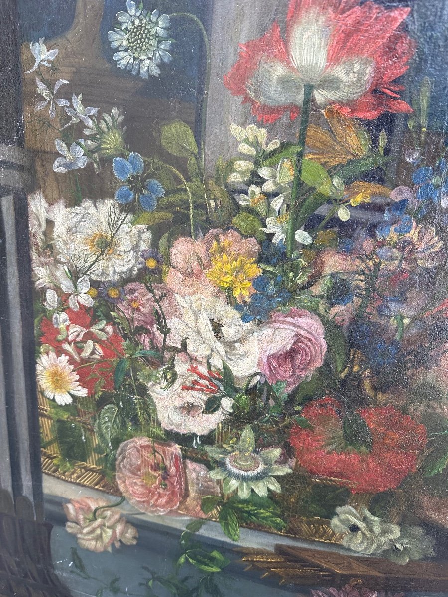 Oil On Canvas, Still Life Of Flowers From The XVIII Century.-photo-2