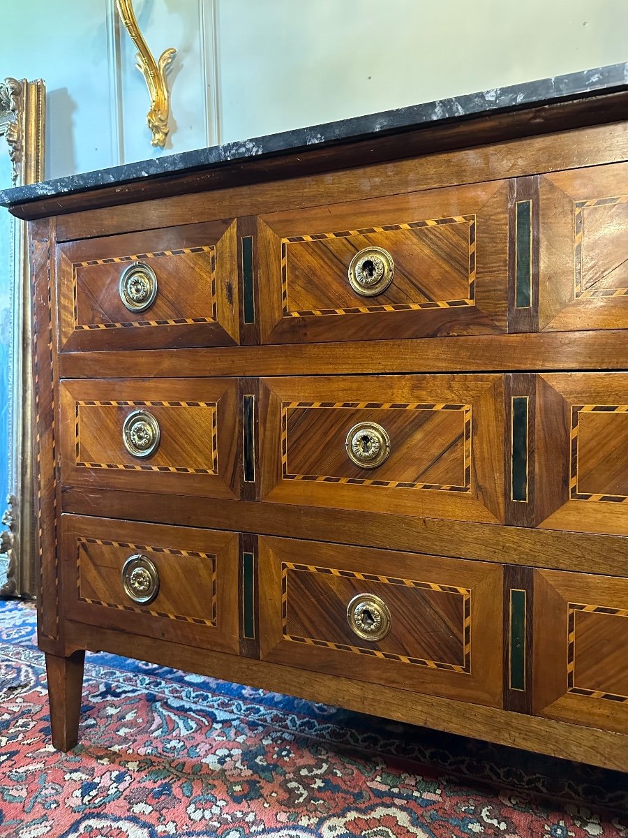 Commode Louis XVI D’époque XVIII ème,  En Marqueterie. -photo-2