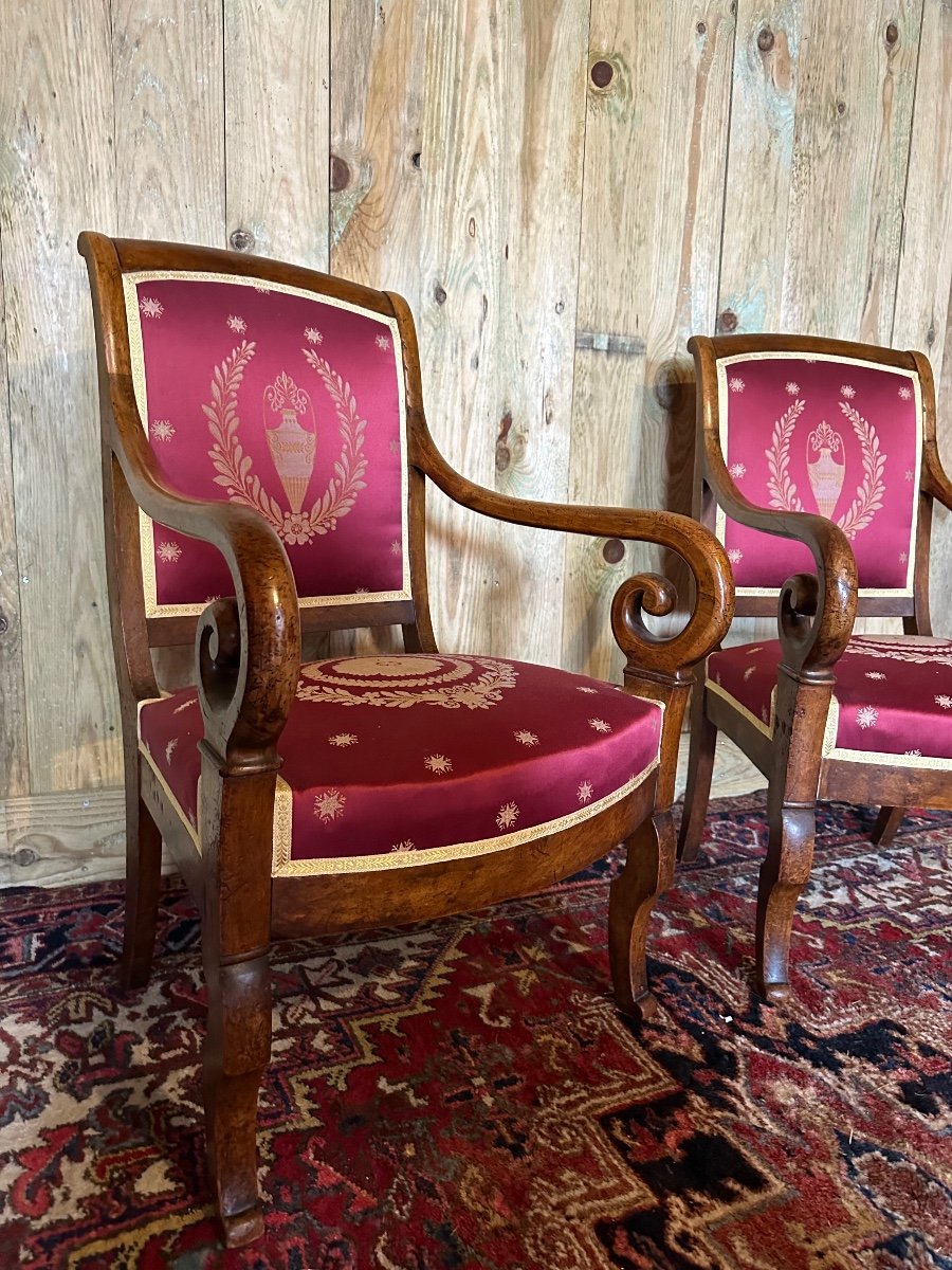 Paire De Fauteuils D’époque Restauration En Acajou. -photo-4