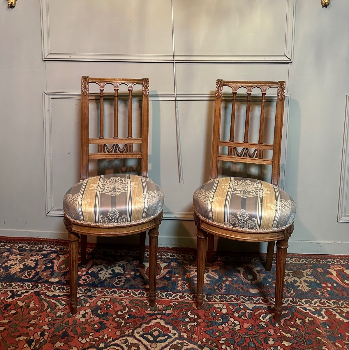 Pair Of Louis XVI Style Chairs In Walnut.-photo-3