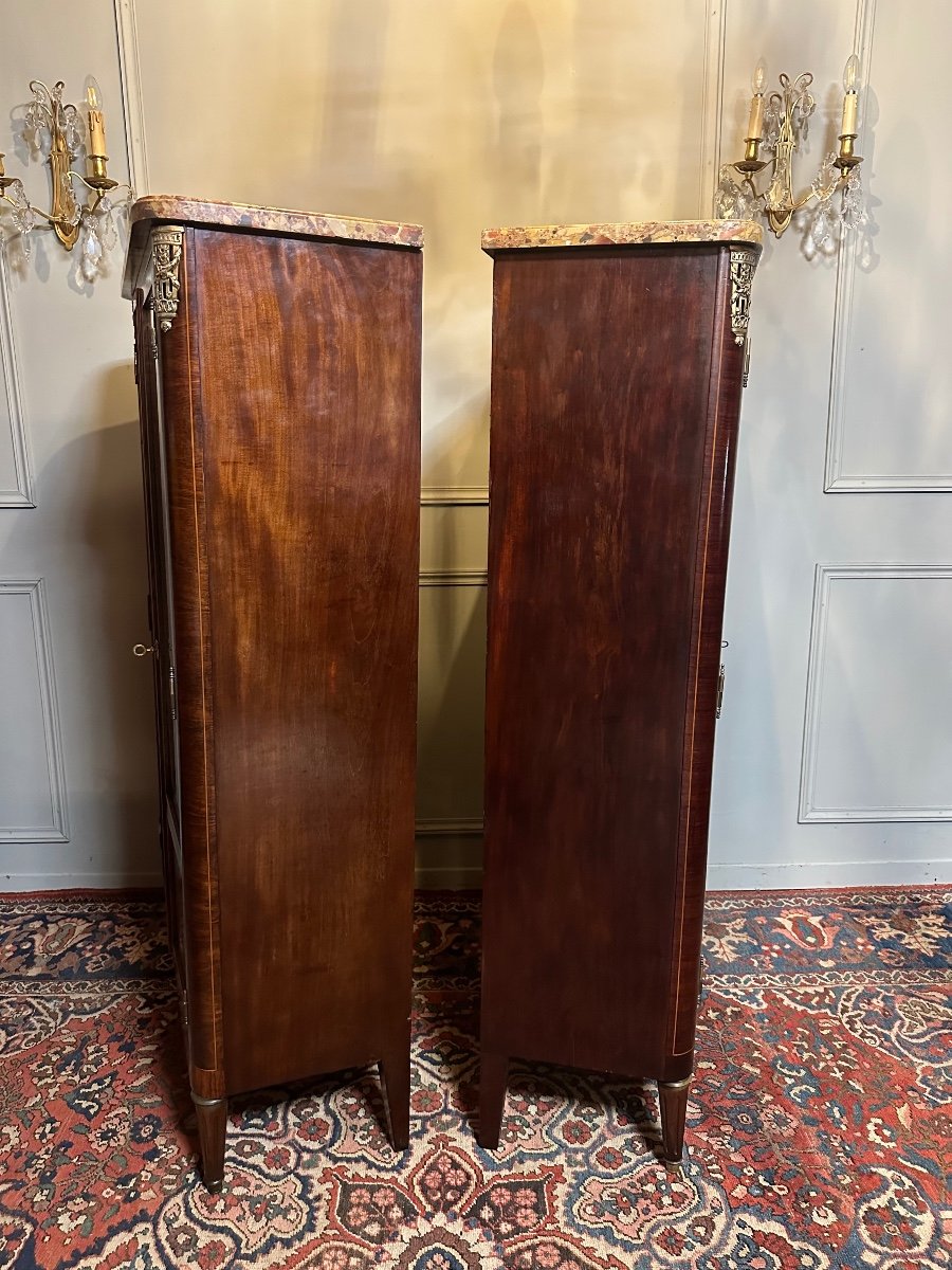 Pair Of Display Cases / Bookcases In Marquetry From The Late 19th Century. -photo-2