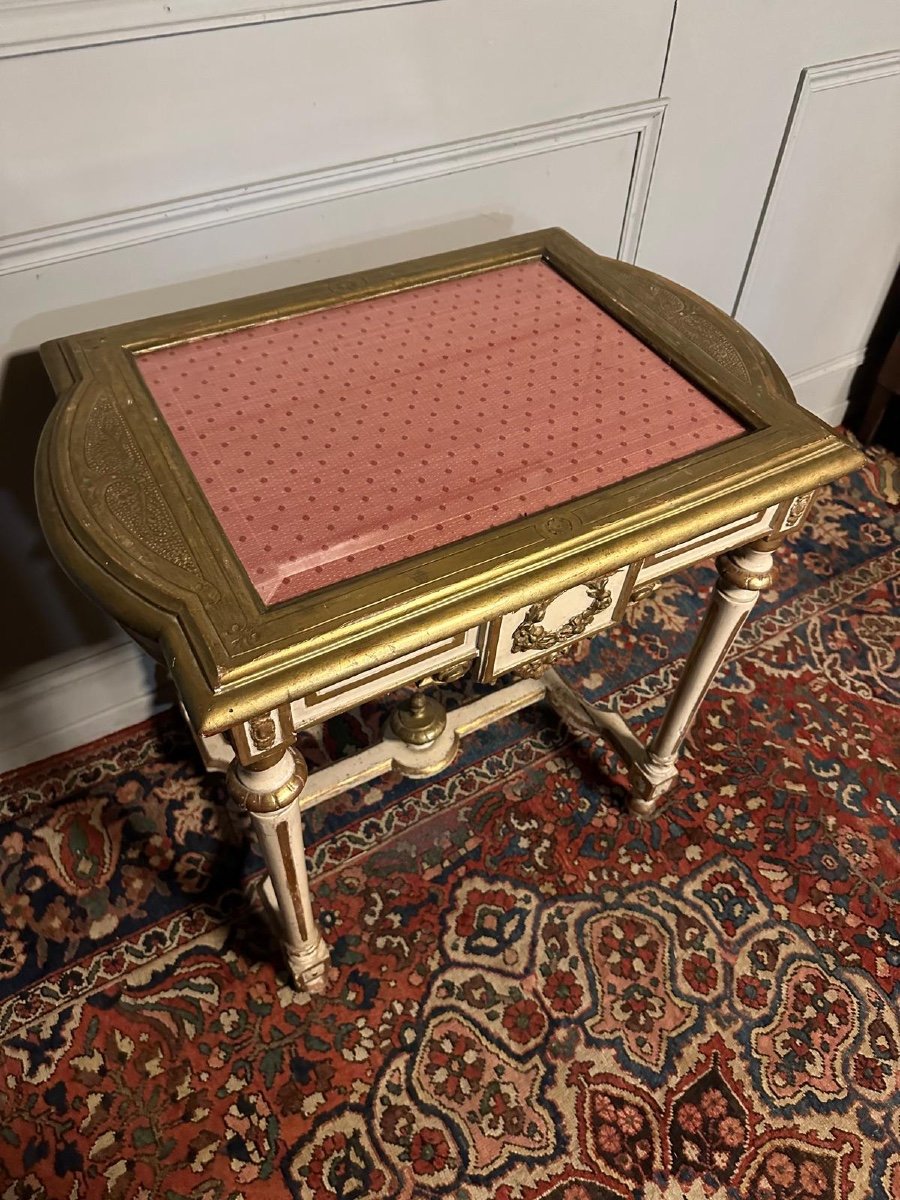 Table De Milieu / Console De Style Louis XVI En Bois Peint Et Doré. -photo-2