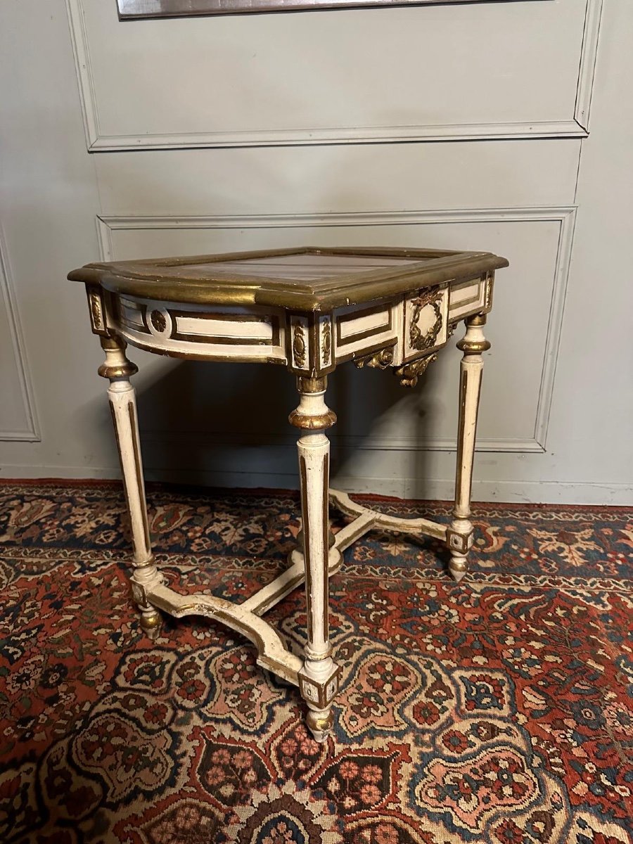 Table De Milieu / Console De Style Louis XVI En Bois Peint Et Doré. -photo-3