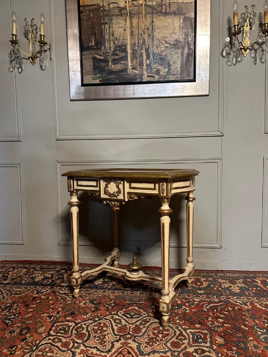 Table De Milieu / Console De Style Louis XVI En Bois Peint Et Doré. -photo-4