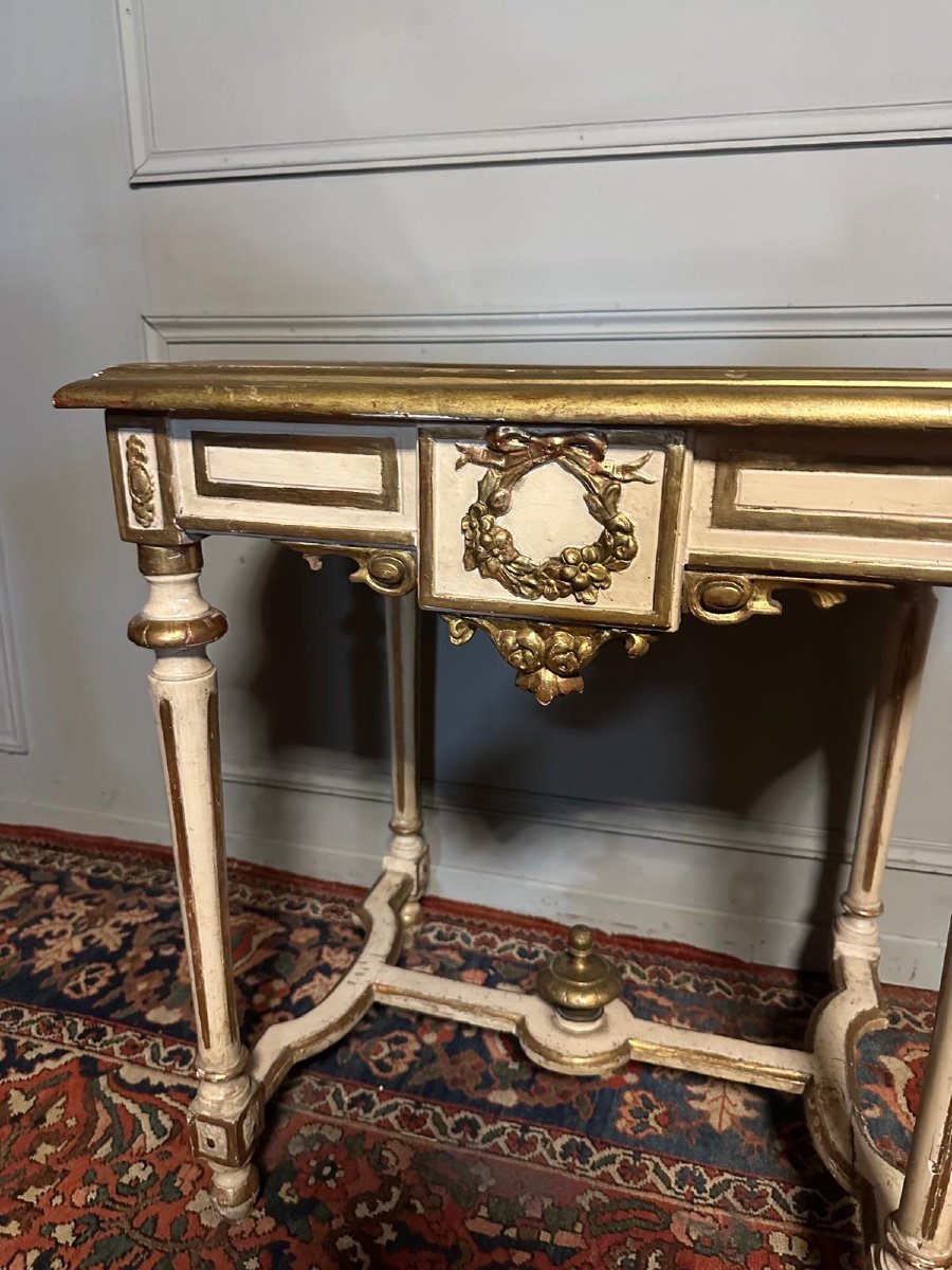 Table De Milieu / Console De Style Louis XVI En Bois Peint Et Doré. -photo-5