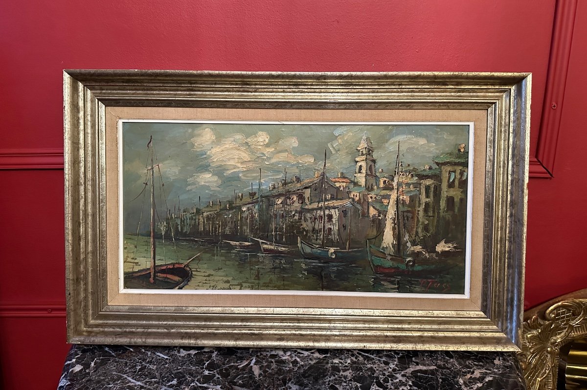 “port Of Saint Tropez” Oil On Canvas Signed P. Tacs -photo-2