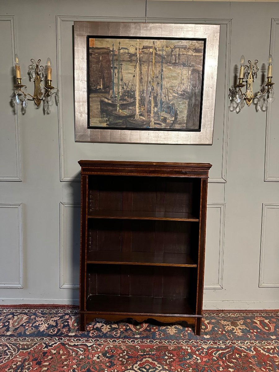 Mahogany Bookcase/library, Marquetry Fillets.-photo-1