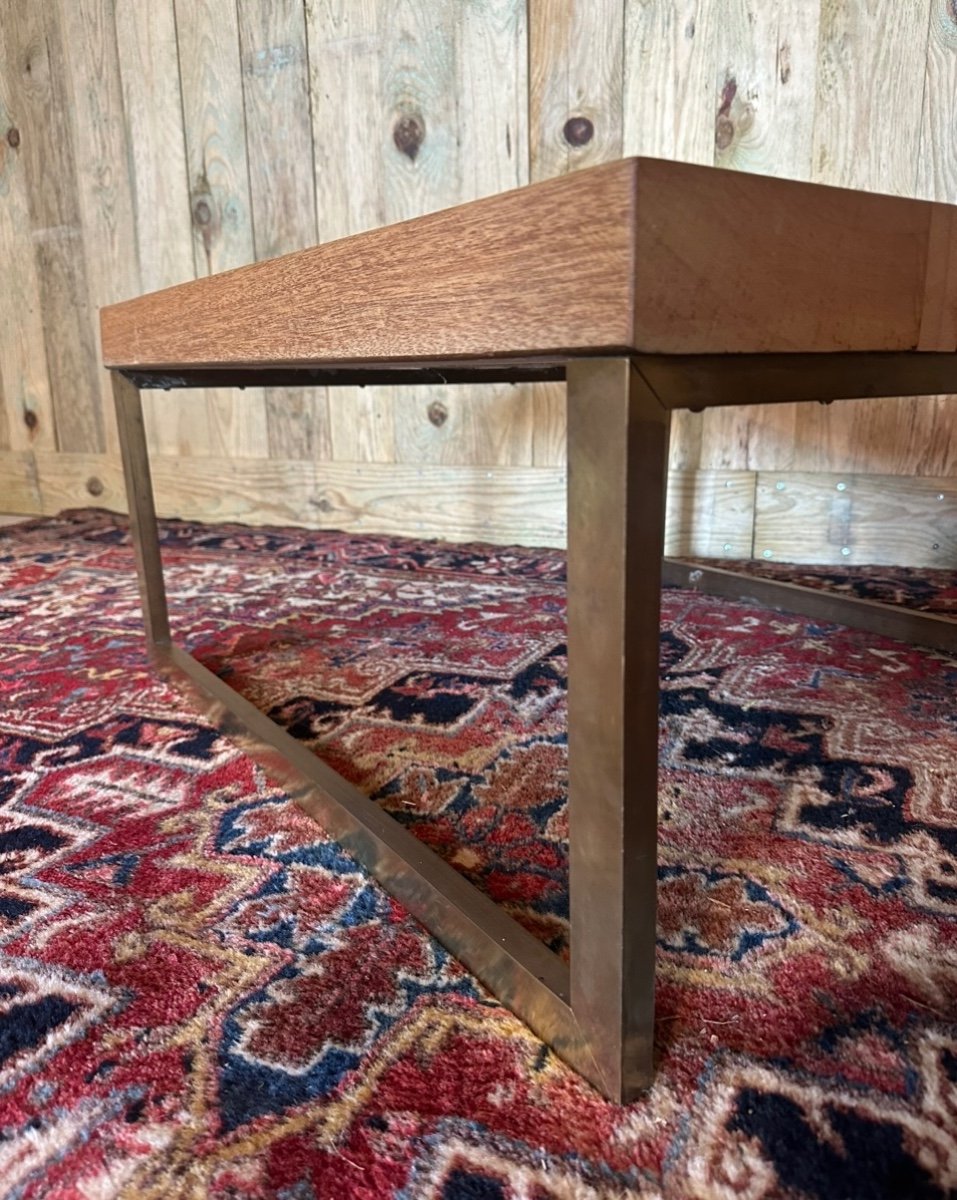 Wood And Brass Coffee Table. -photo-4