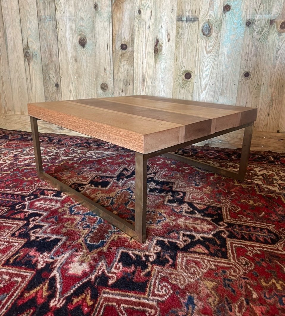 Wood And Brass Coffee Table. -photo-1