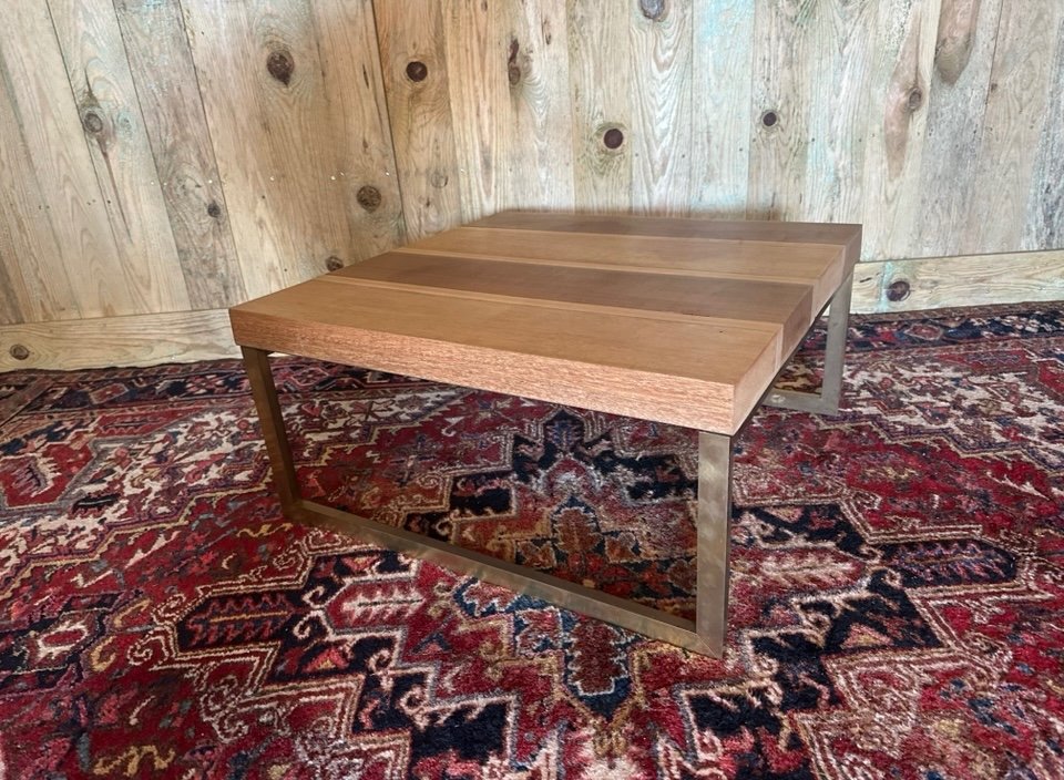 Wood And Brass Coffee Table. -photo-2