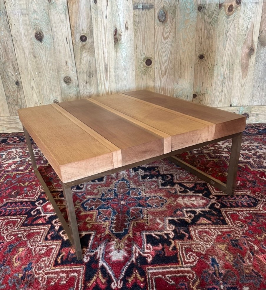 Wood And Brass Coffee Table. 