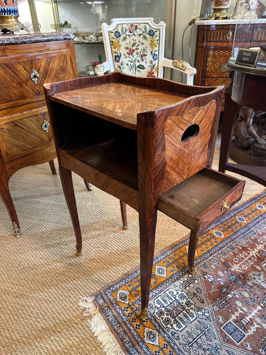 18th Century Bedside Table / Snack Table In Marquetry. -photo-2