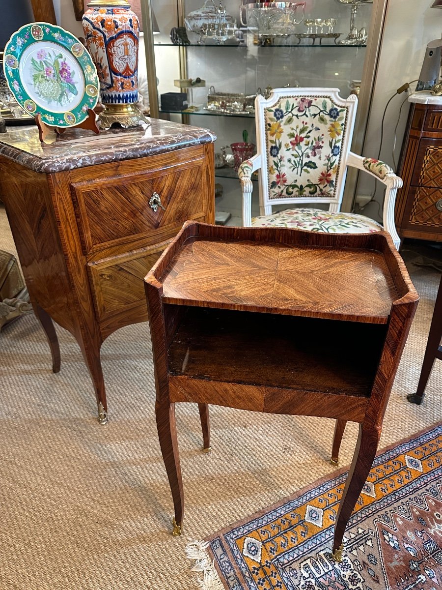 18th Century Bedside Table / Snack Table In Marquetry. -photo-3