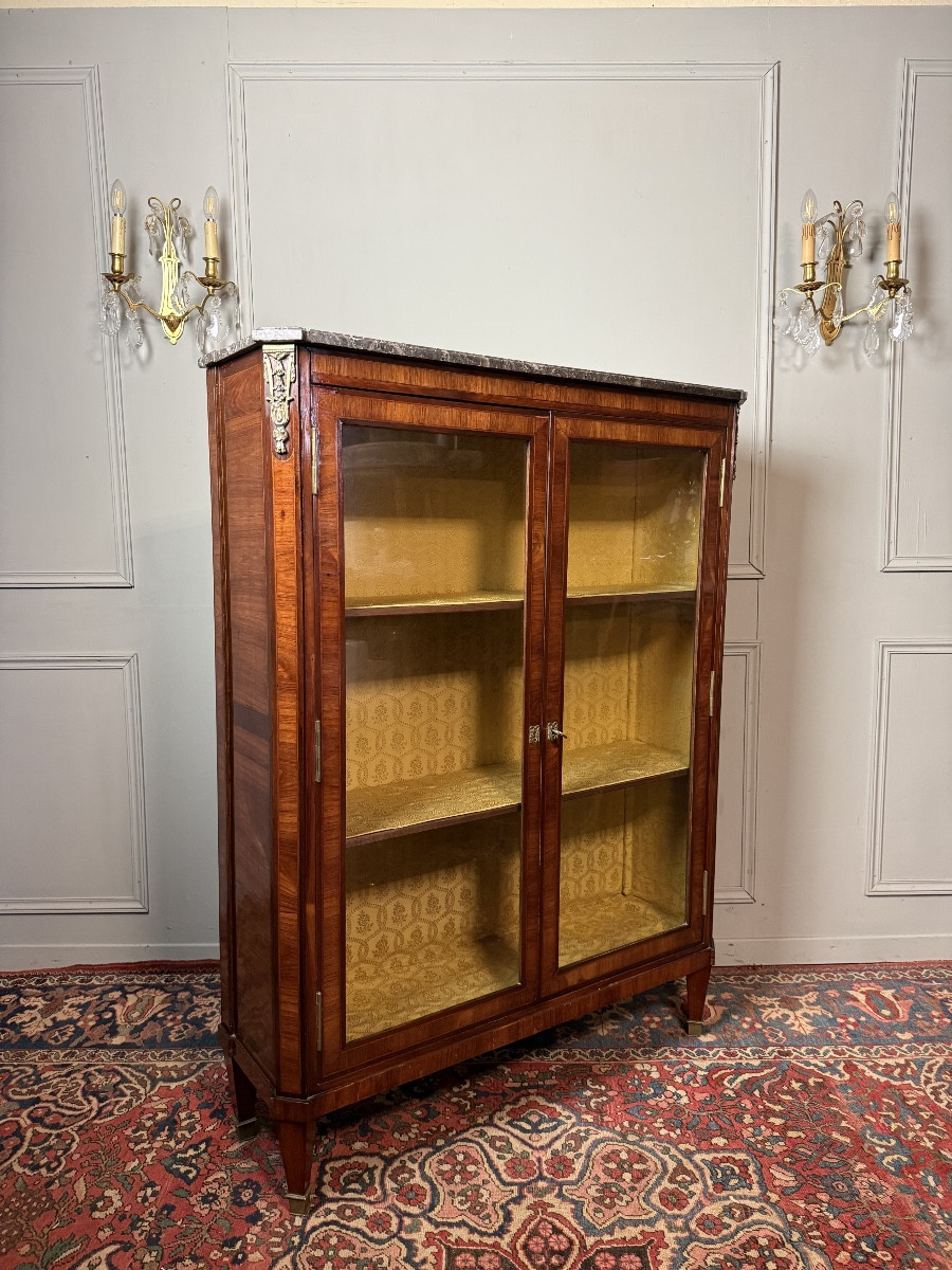 Vitrine / Bibliothèque d'époque Louis XVI En Marqueterie. -photo-2