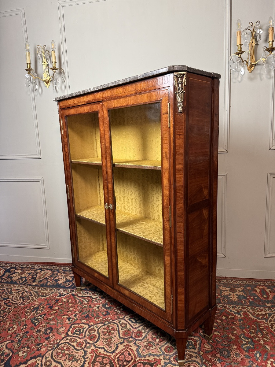 Vitrine / Bibliothèque d'époque Louis XVI En Marqueterie. -photo-4