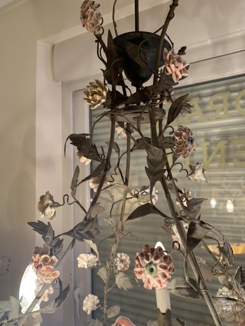 Porcelain Flower Cage Chandelier And Bird.-photo-4