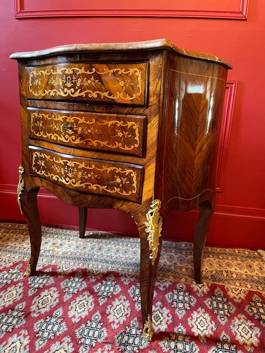 Louis XV Style Commode In Marquetry Of Flowers.-photo-3