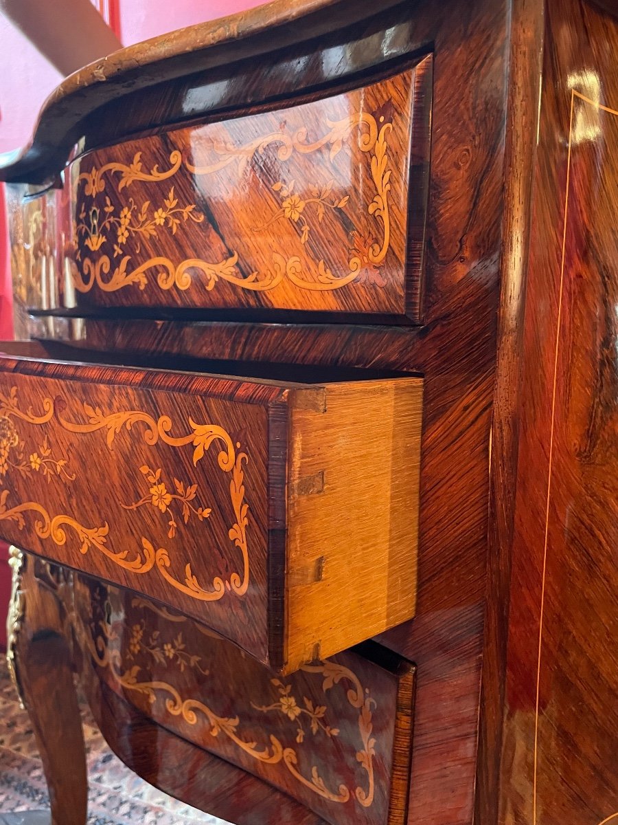Louis XV Style Commode In Marquetry Of Flowers.-photo-1